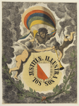 29115 Afbeelding van het wapen van de Utrechtse hogeschool en drie engeltjes met de vlag met de kleuren van de ...